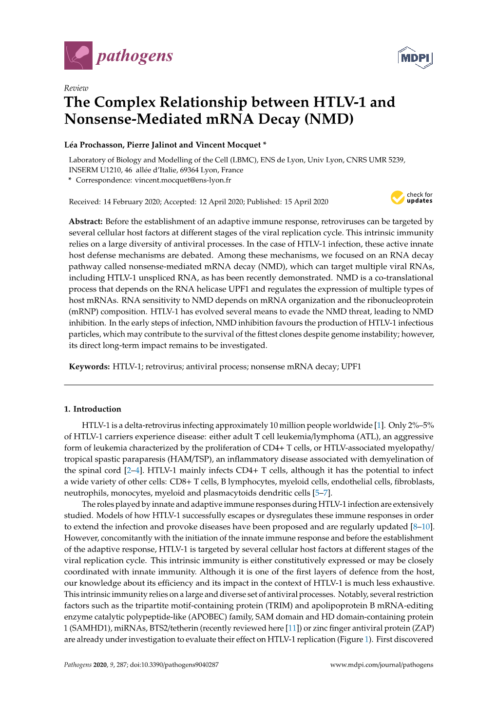 The Complex Relationship Between HTLV-1 and Nonsense-Mediated Mrna Decay (NMD)