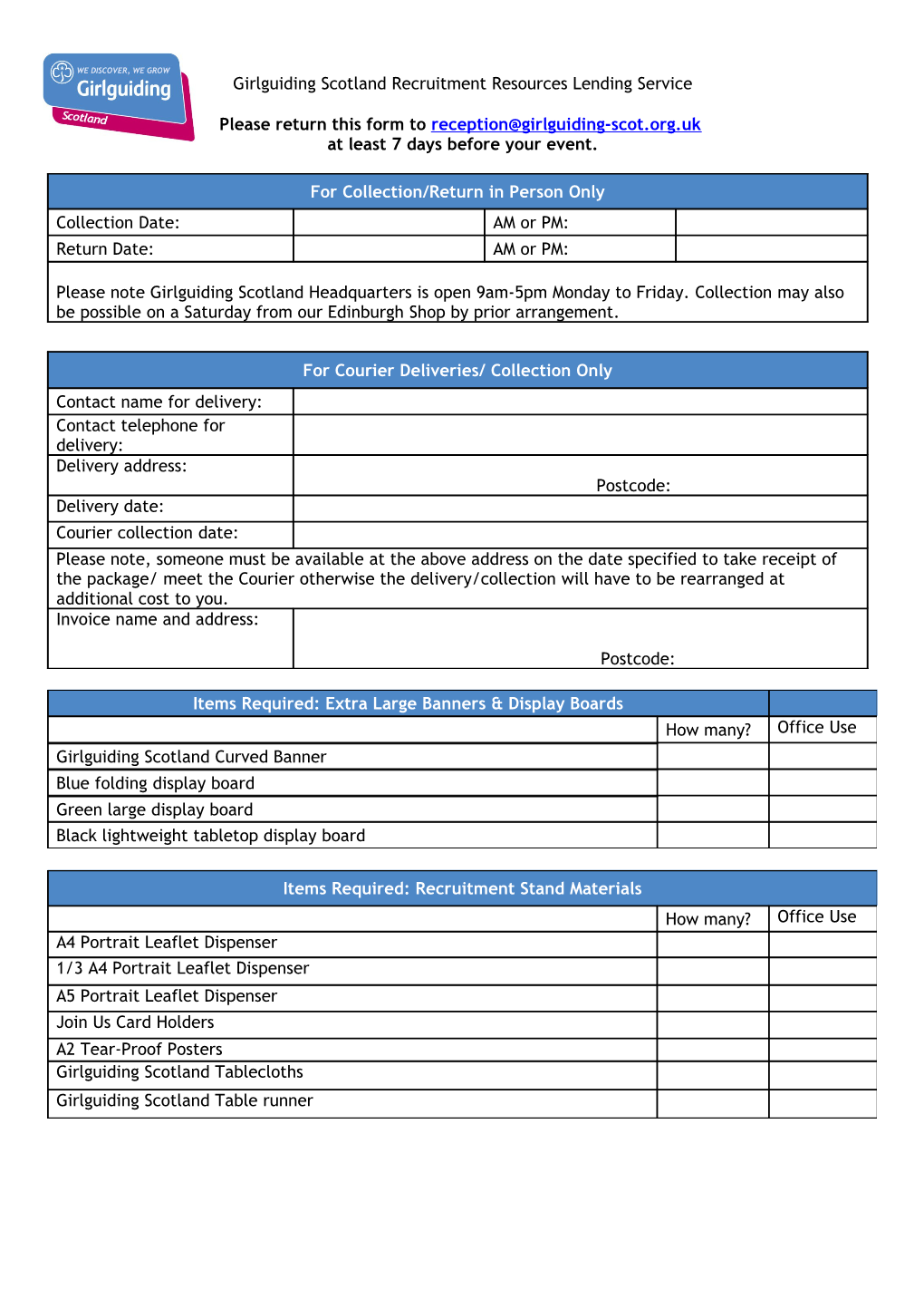 Girlguiding Scotland Recruitment Resources Lending Service