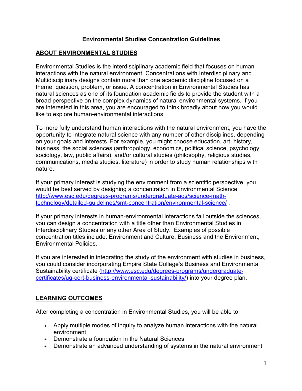 1 Environmental Studies Concentration Guidelines ABOUT