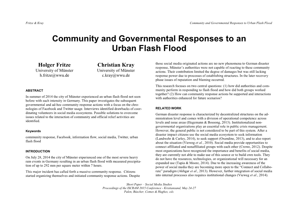 Community and Governmental Responses to an Urban Flash Flood