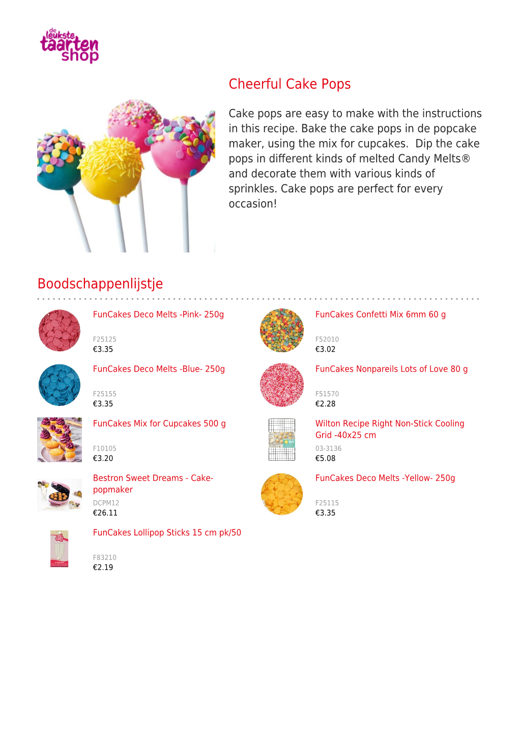 Cheerful Cake Pops Boodschappenlijstje