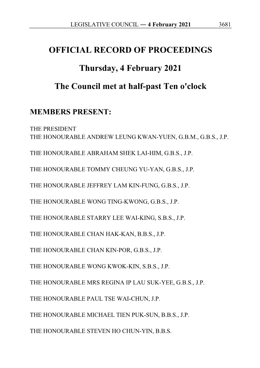 OFFICIAL RECORD of PROCEEDINGS Thursday, 4