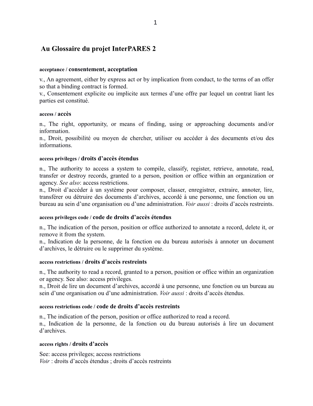 Au Glossaire Du Projet Interpares 2