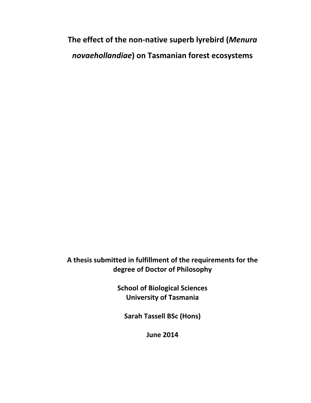 The Effect of the Non-Native Superb Lyrebird (Menura