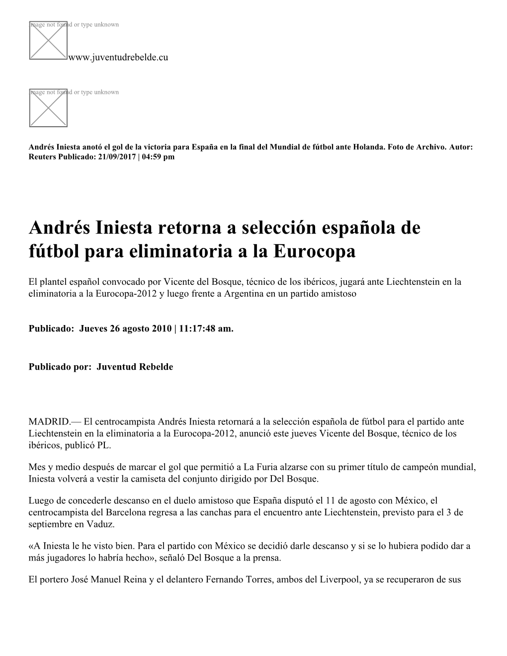 Andrés Iniesta Retorna a Selección Española De Fútbol Para Eliminatoria a La Eurocopa