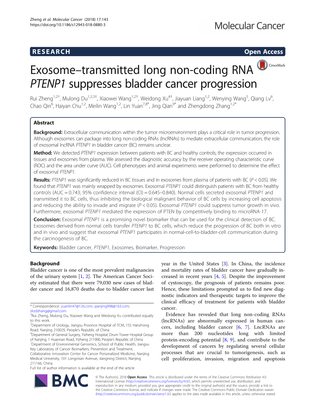 Exosome–Transmitted Long Non-Coding RNA PTENP1