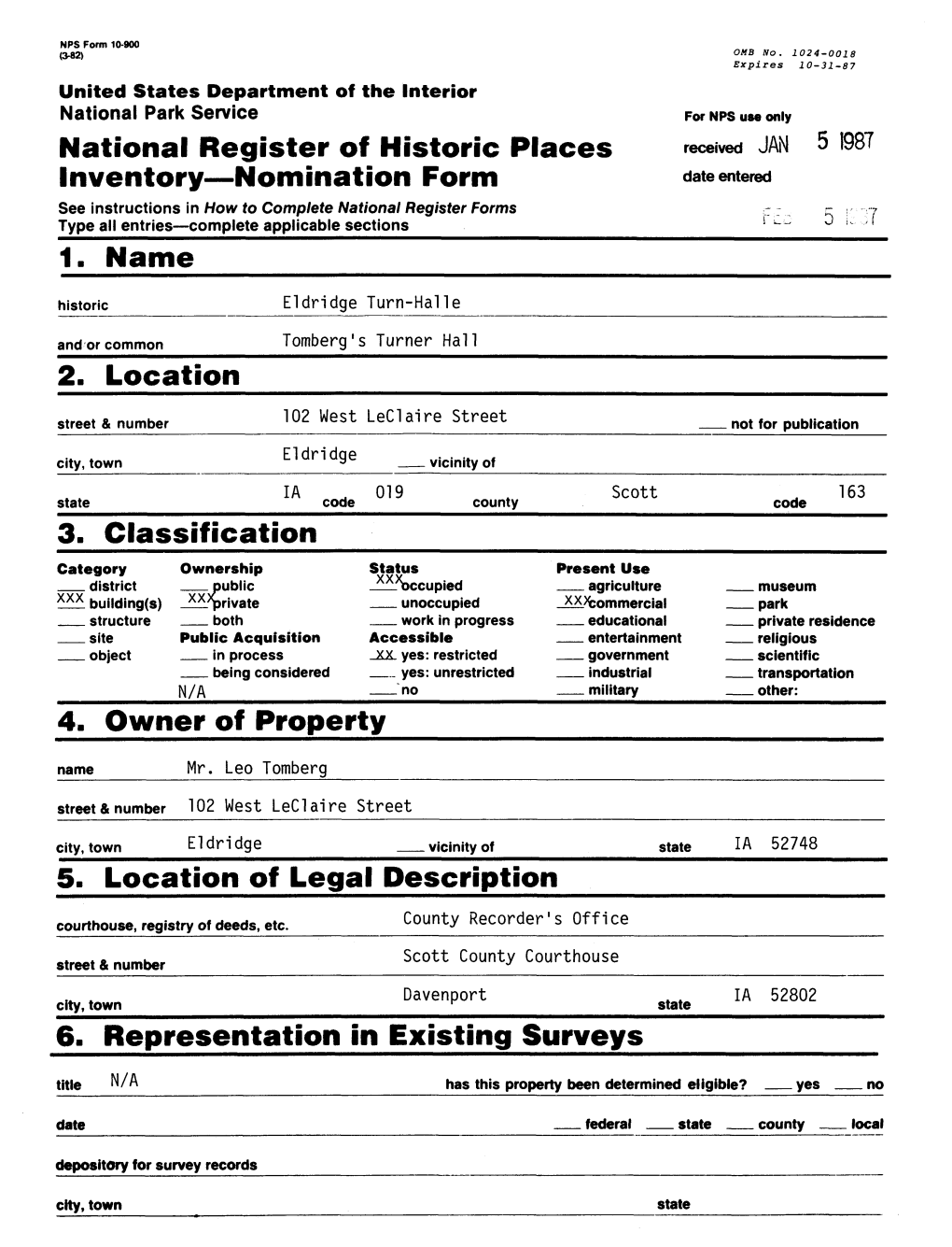 Nomination Form Date Entered See Instructions in How to Complete National Register Forms Type All Entries—Complete Applicable Sections______5 K-37 1