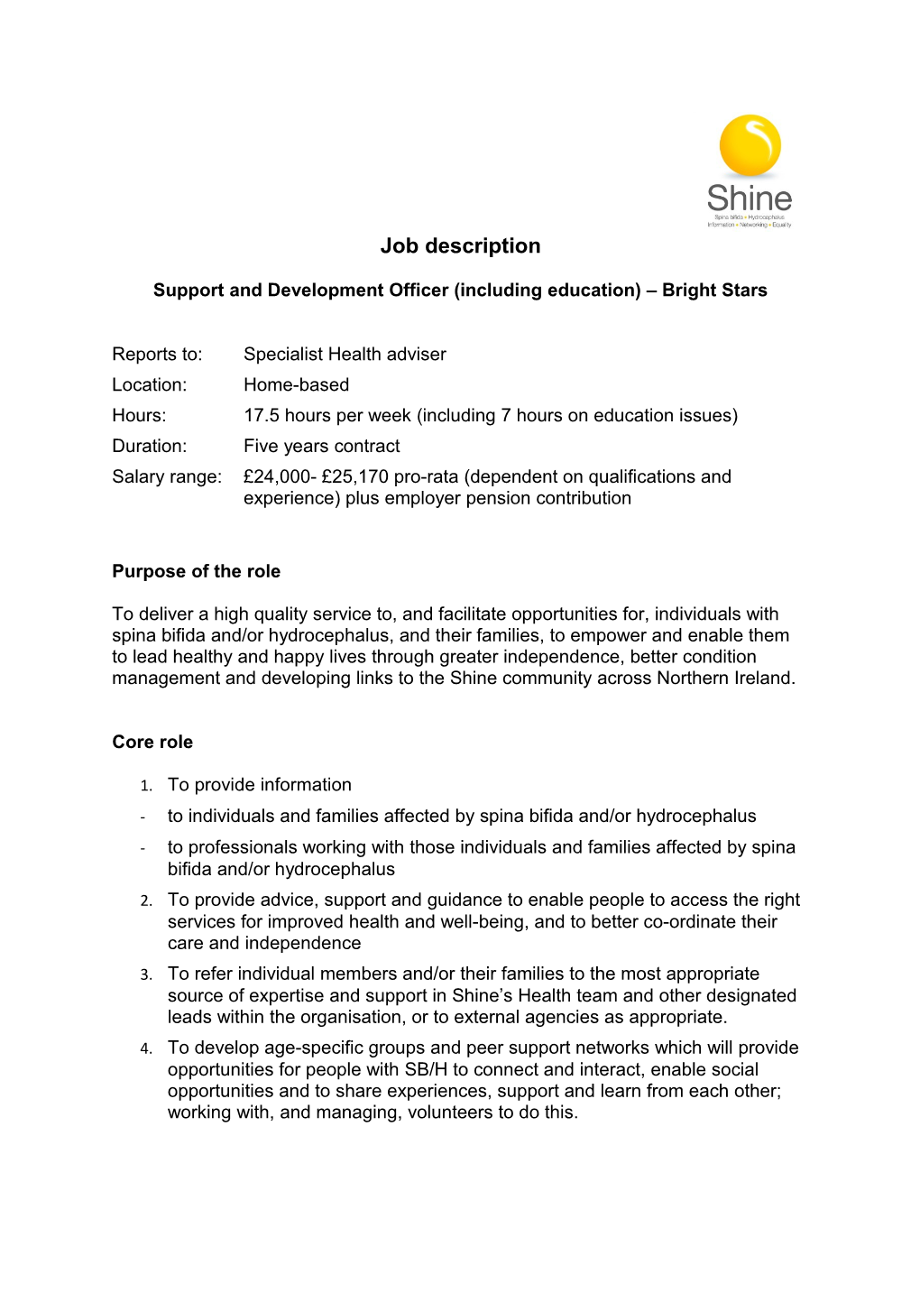 Support and Development Officer (Including Education) Bright Stars
