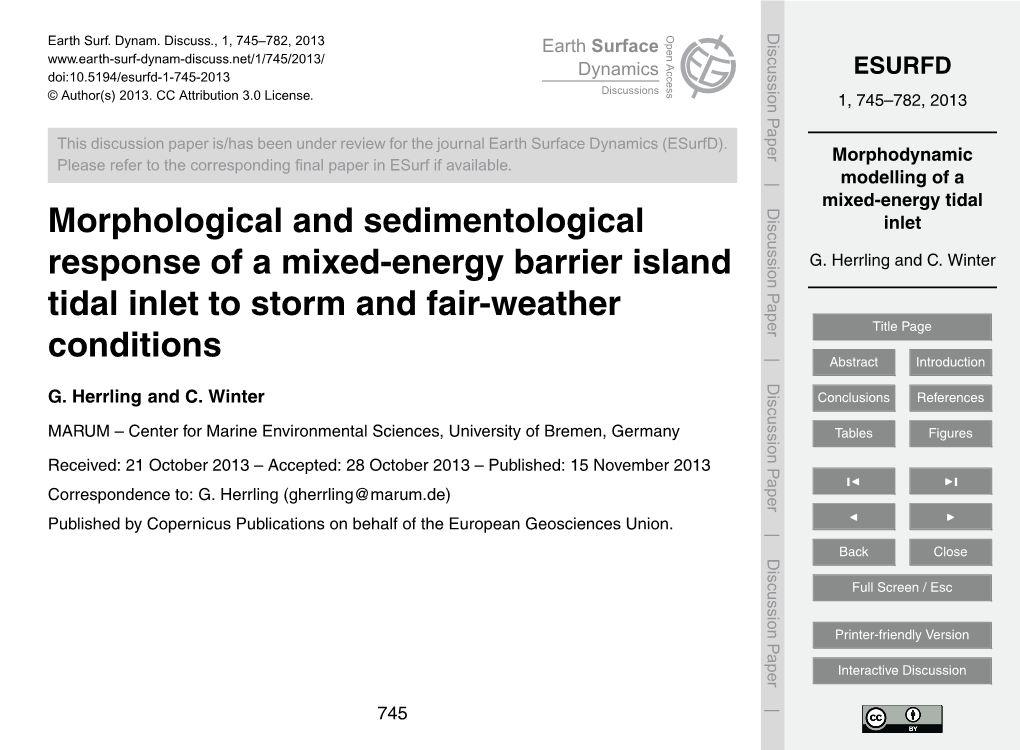 Morphodynamic Modelling of a Mixed-Energy Tidal Inlet