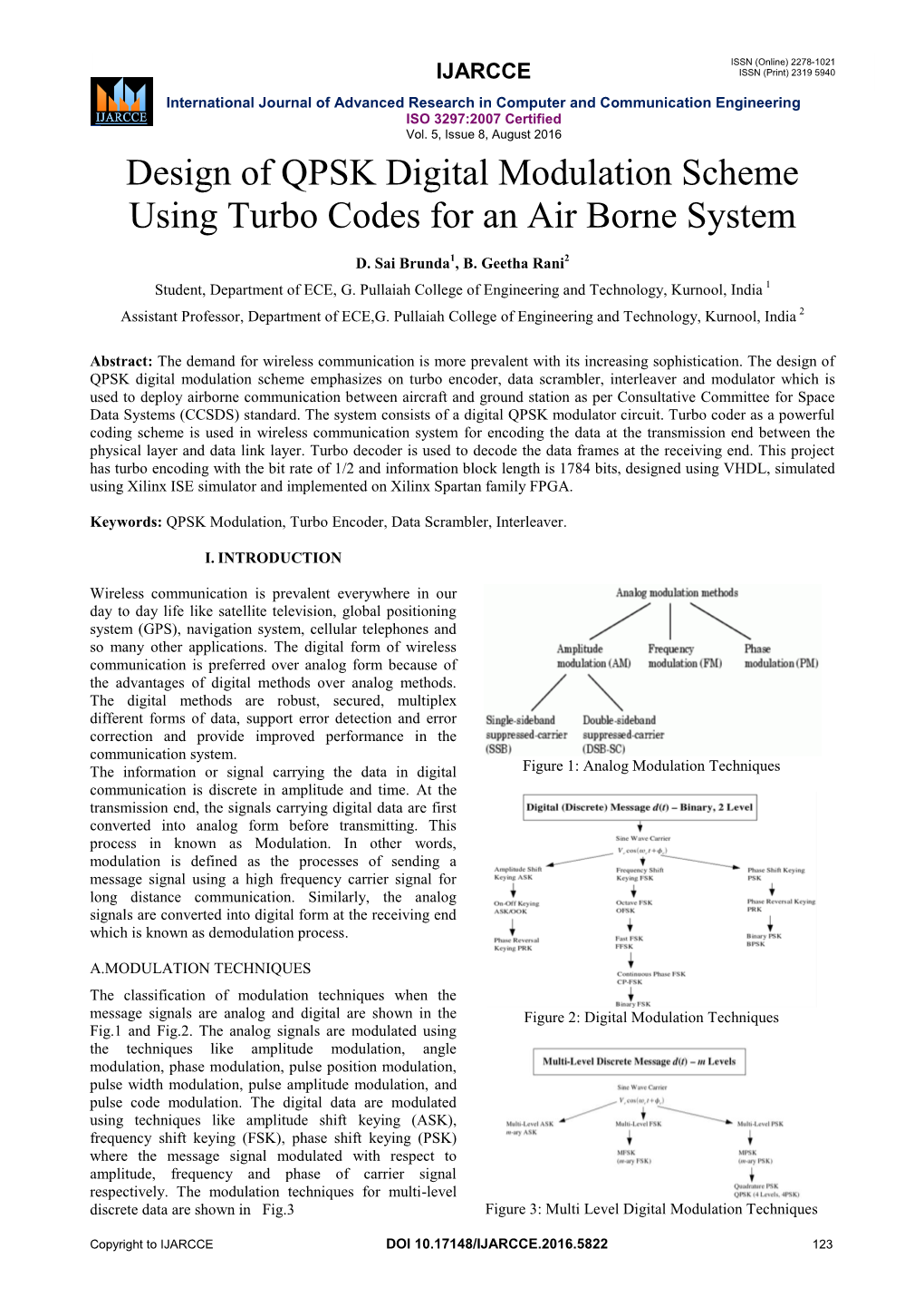 Design of QPSK Digital Modulation Scheme Using Turbo Codes for an Air Borne System