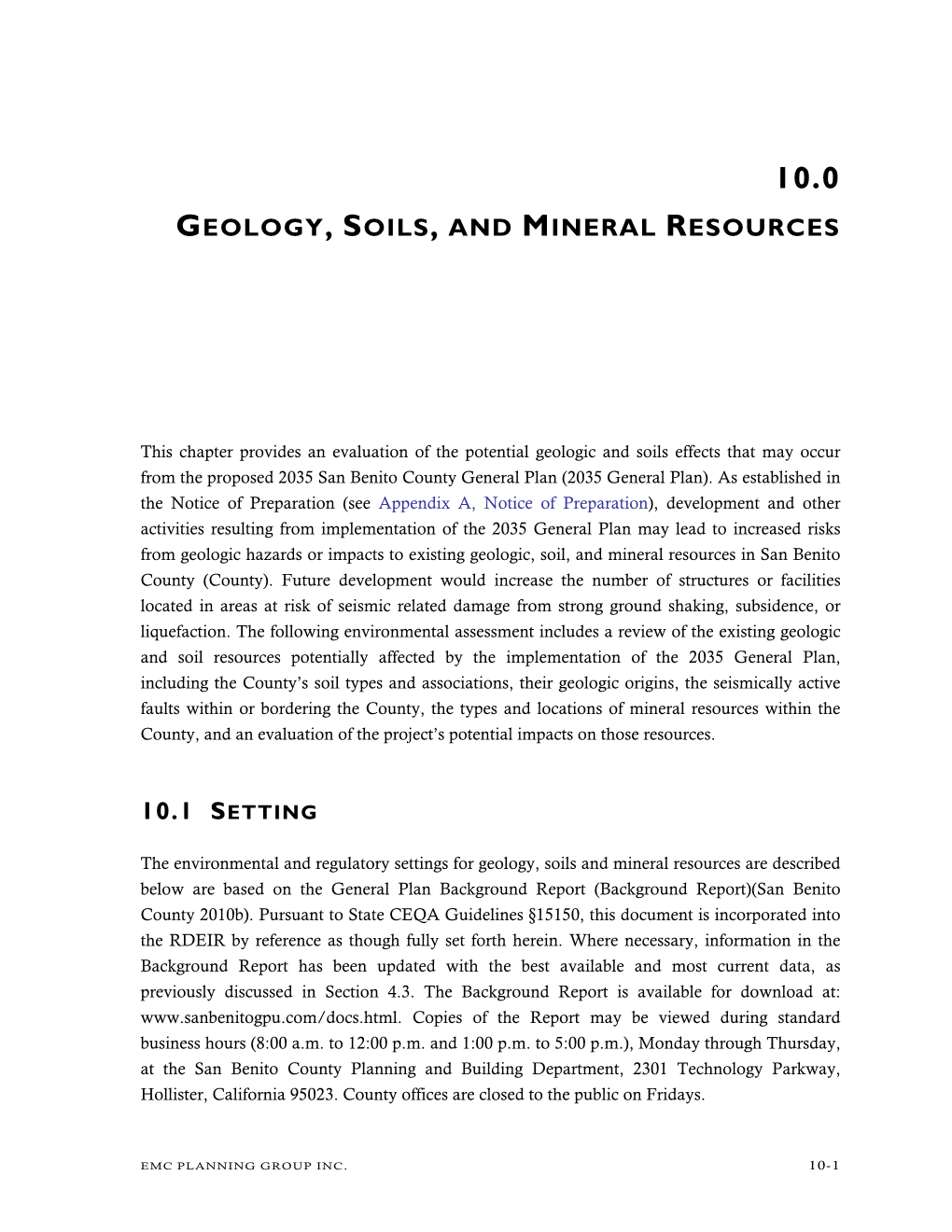 Geology, Soils, and Mineral Resources 10.1 Setting