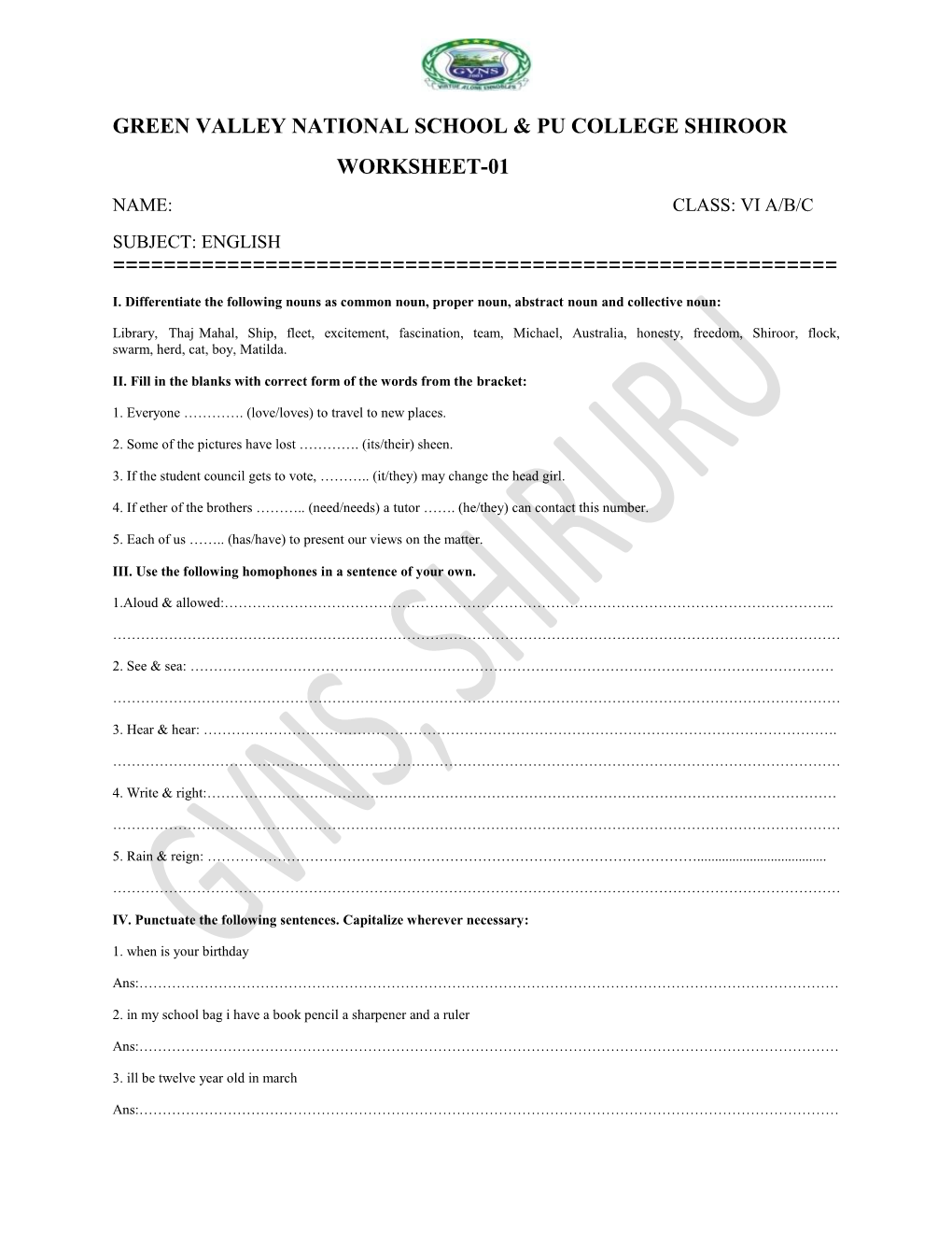 Green Valley National School & Pu College Shiroor Worksheet-01
