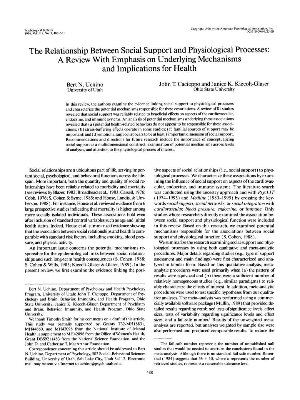 The Relationship Between Social Support and Physiological Processes: a Review with Emphasis on Underlying Mechanisms and Implications for Health