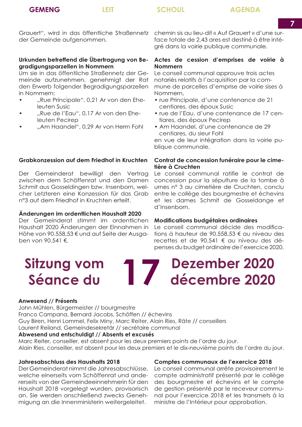 Sitzung Vom Séance Du Dezember 2020 Décembre 2020