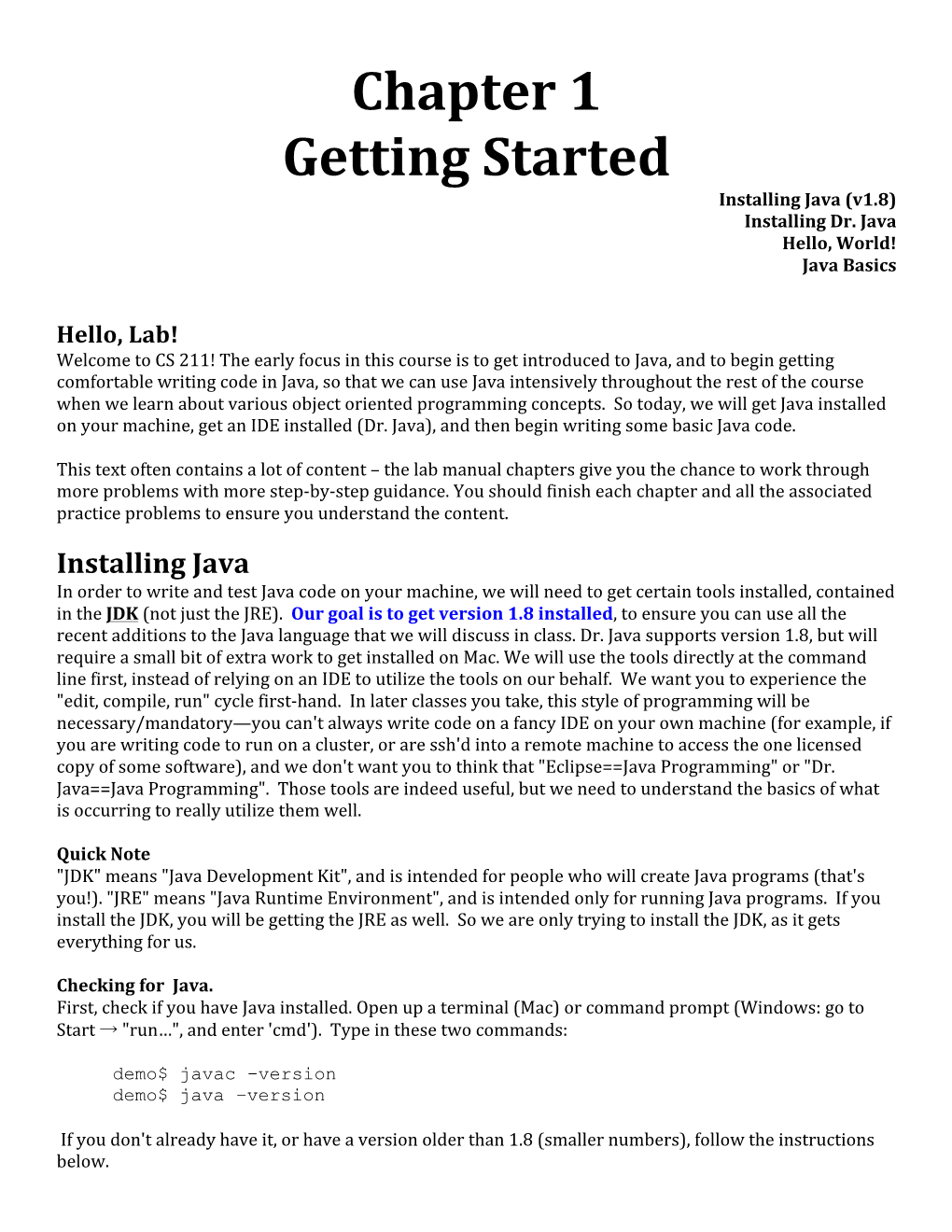 Chapter 1 Getting Started Installing Java (V1.8) Installing Dr