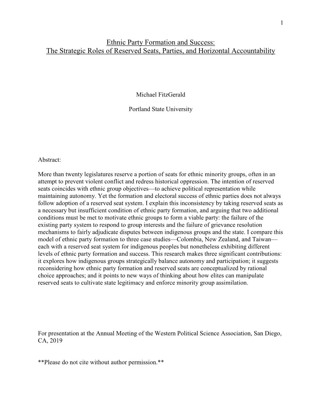Ethnic Party Formation and Success: the Strategic Roles of Reserved Seats, Parties, and Horizontal Accountability