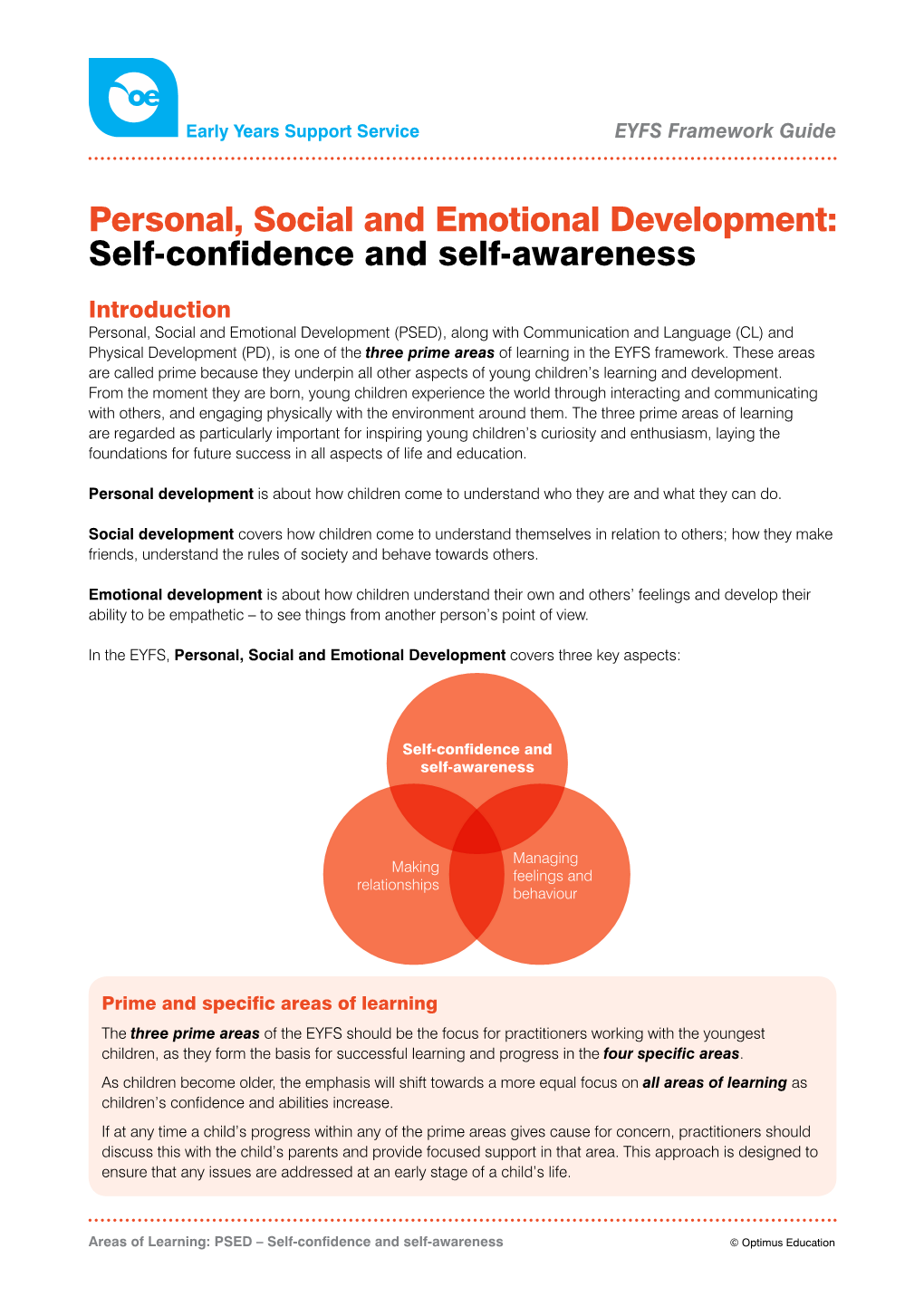 Personal, Social and Emotional Development: Self-Confidence and Self-Awareness