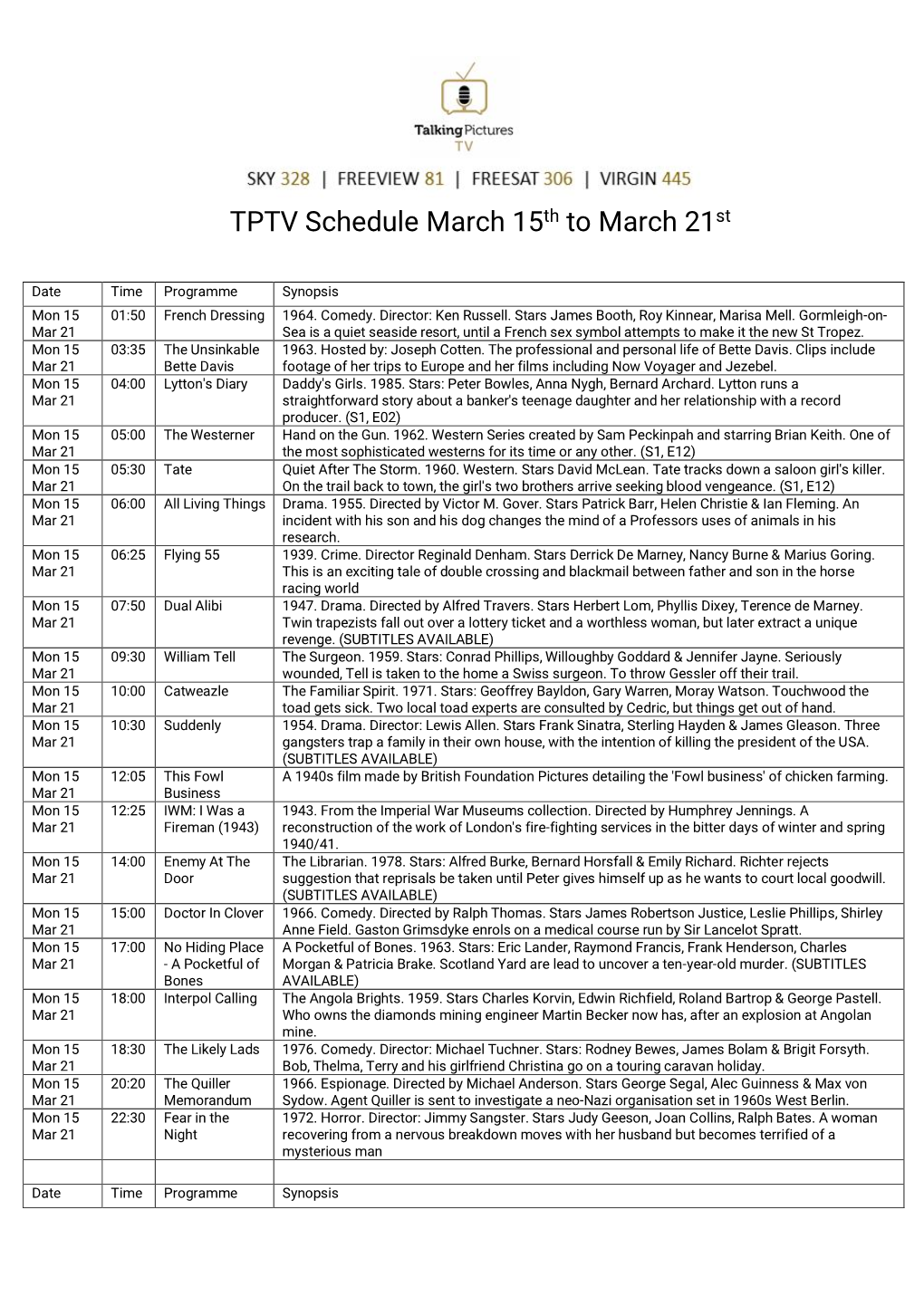 TPTV Schedule March 15Th to March 21St