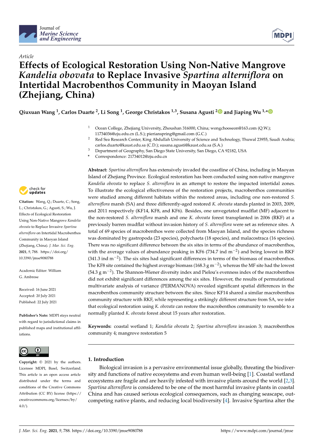 Effects of Ecological Restoration Using Non-Native Mangrove