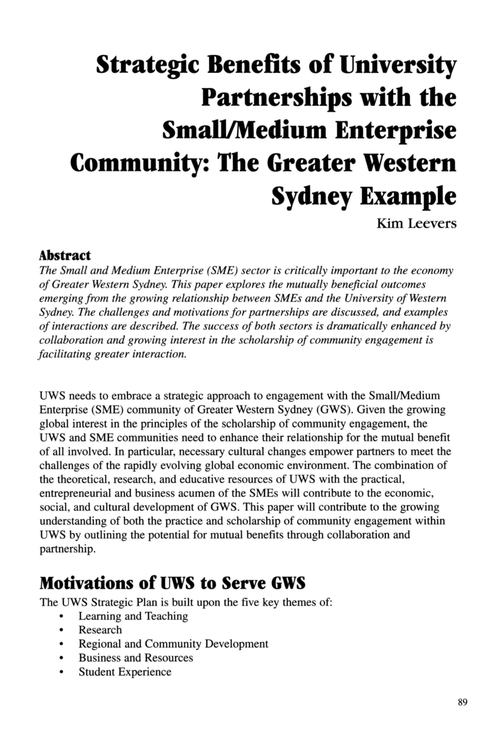 The Greater Western Sydney Example Kim Leevers