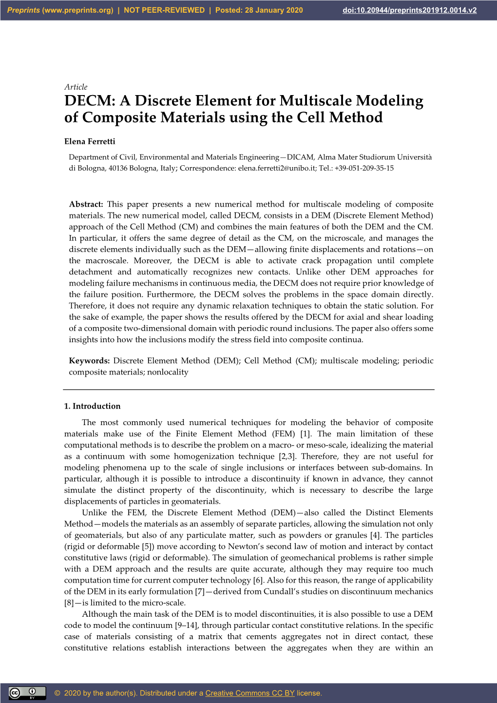 A Discrete Element for Multiscale Modeling of Composite Materials Using the Cell Method