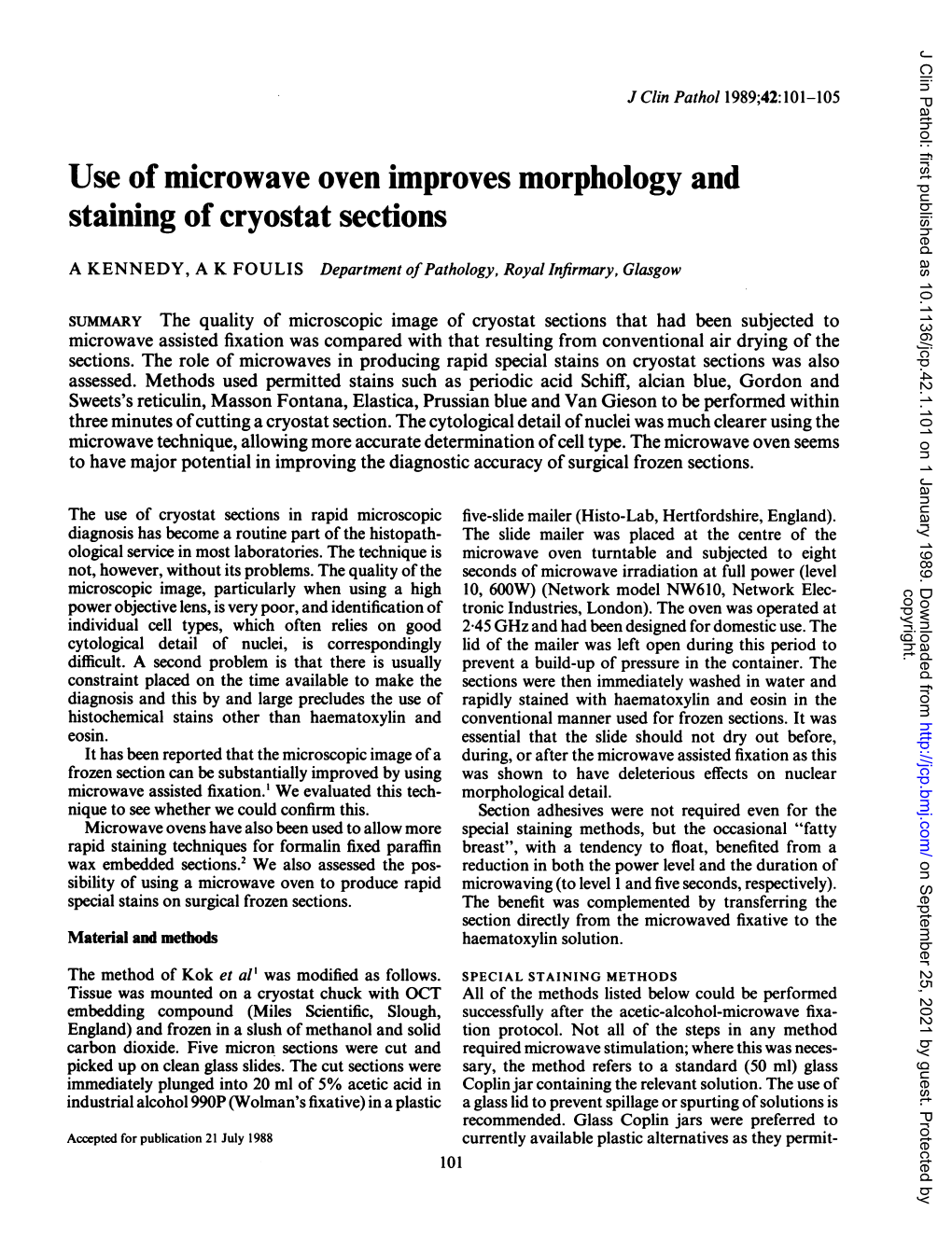 Use of Microwave Oven Improves Morphology and Staining Ofcryostat Sections