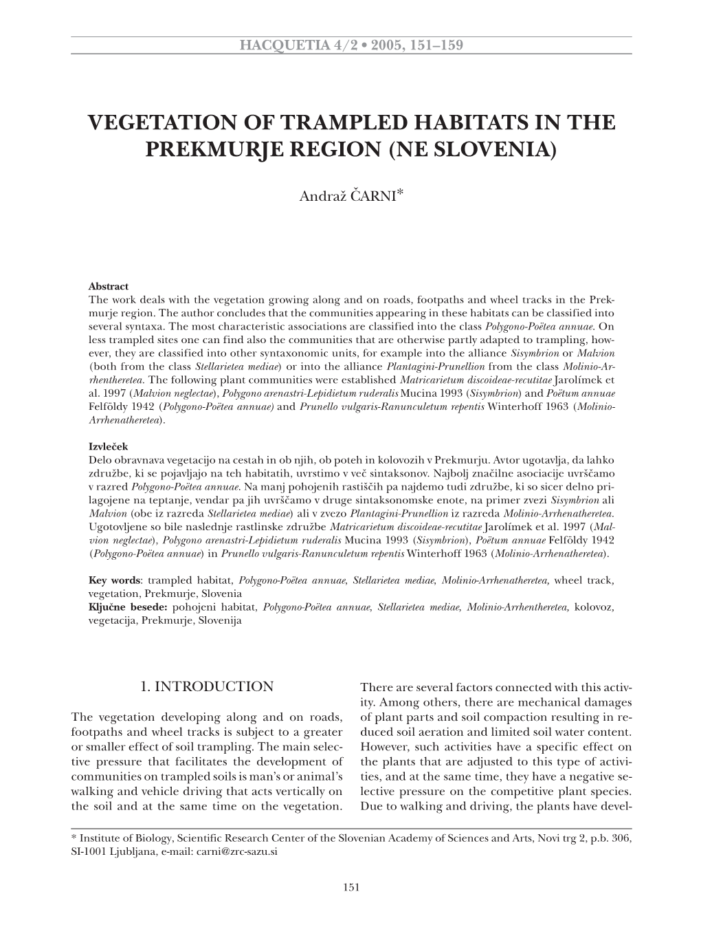 Vegetation of Trampled Habitats in the Prekmurje Region (Ne Slovenia)