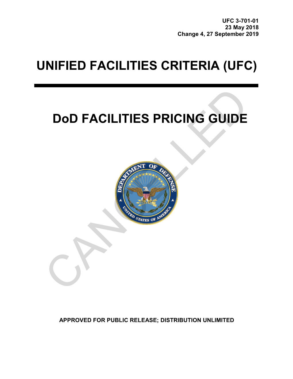 UFC 3-701-01 Dod Facilities Pricing Guide with Change 4