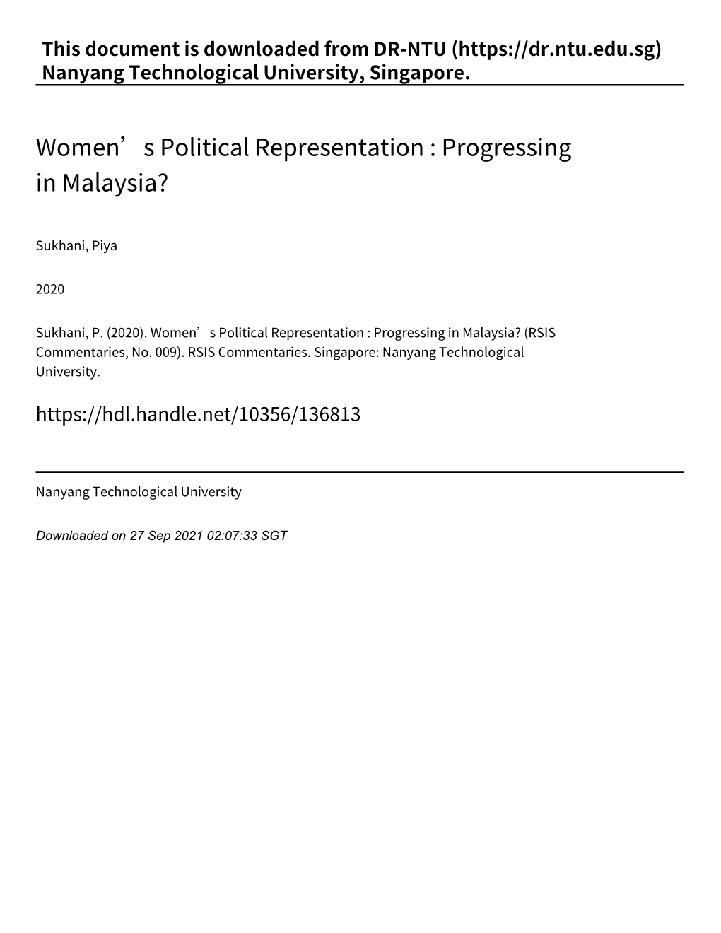 Women's Political Representation