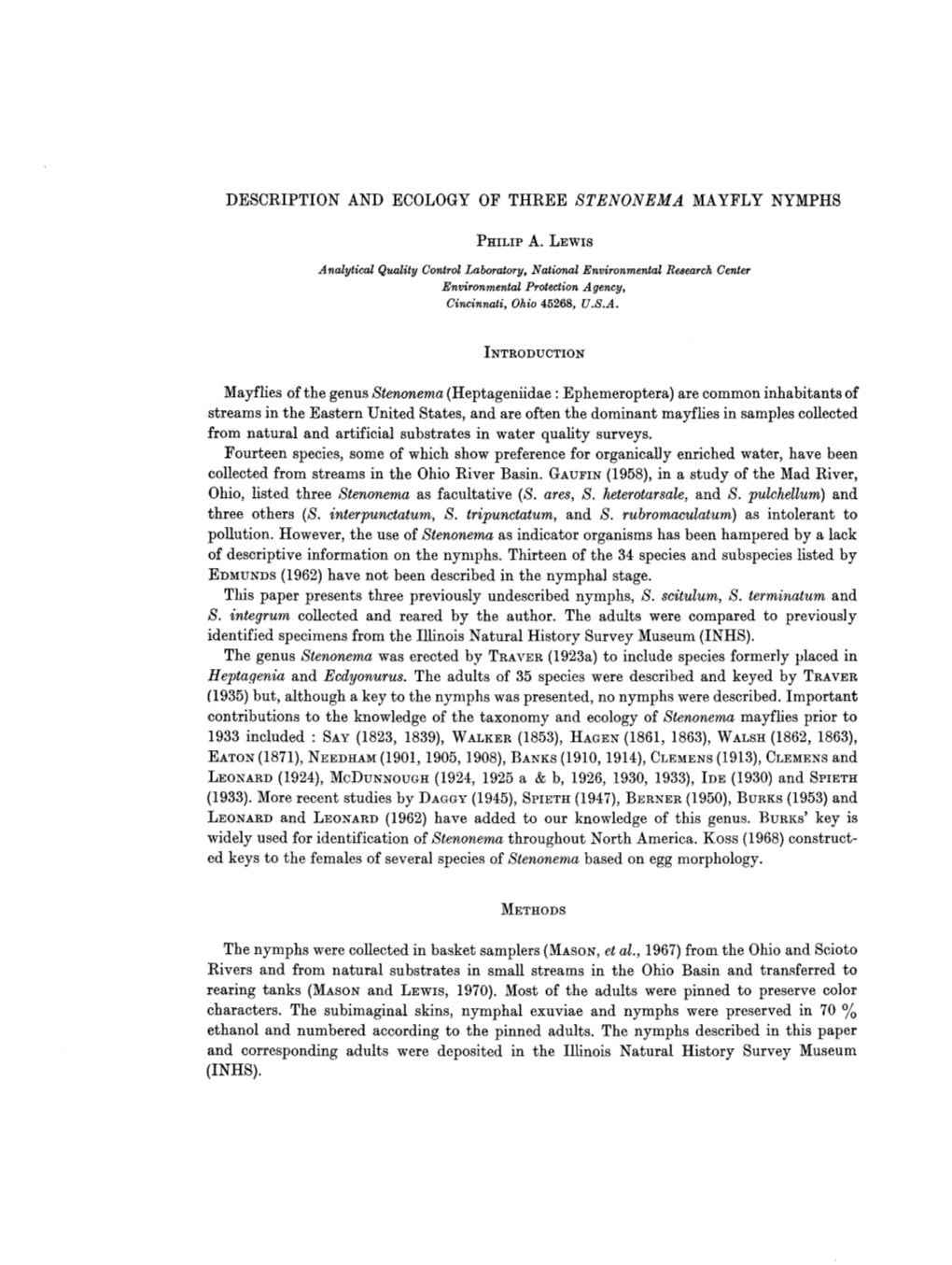 Description and Ecology of Three Stenonema Mayfly Nymphs