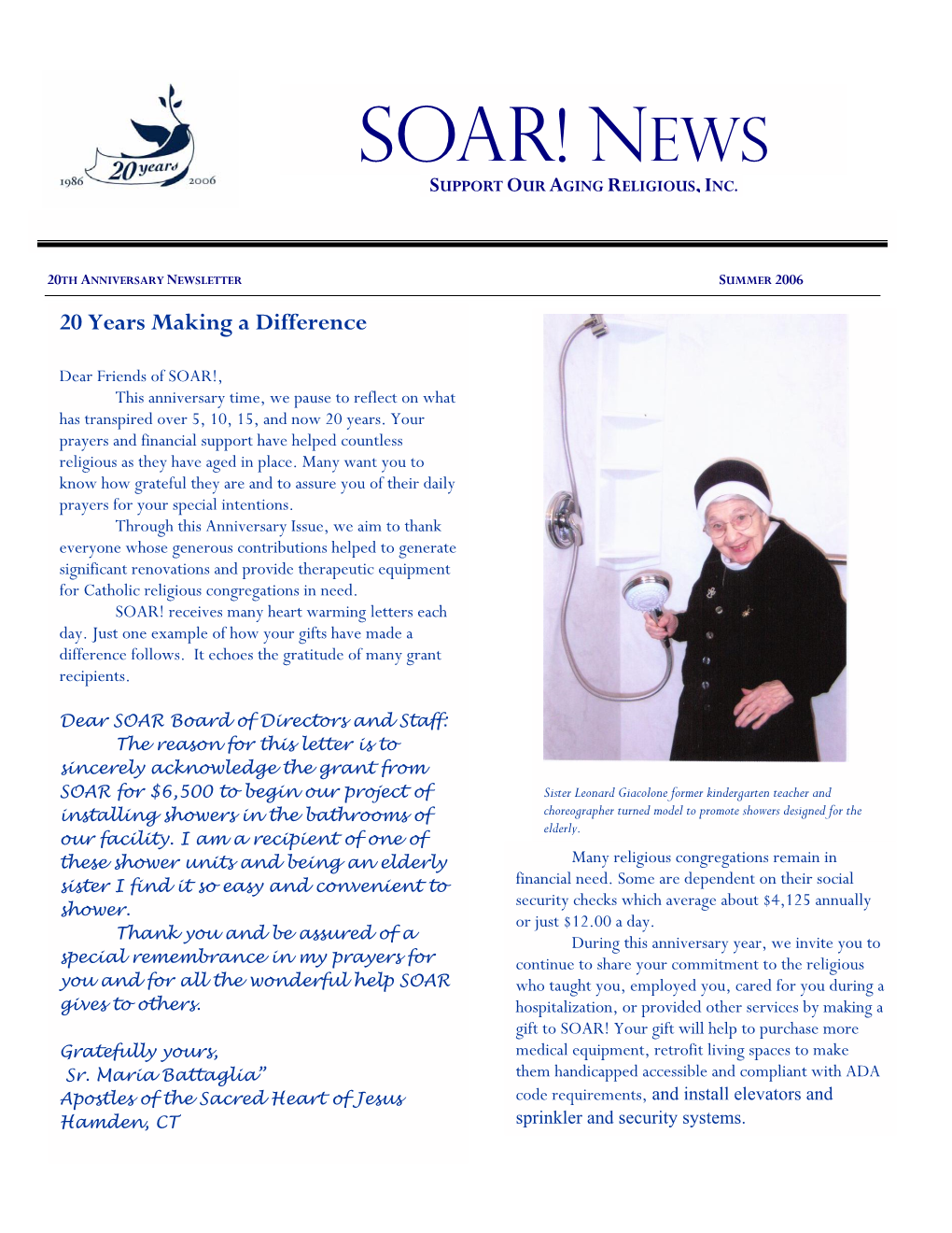 Soar! News Support Our Aging Religious, Inc