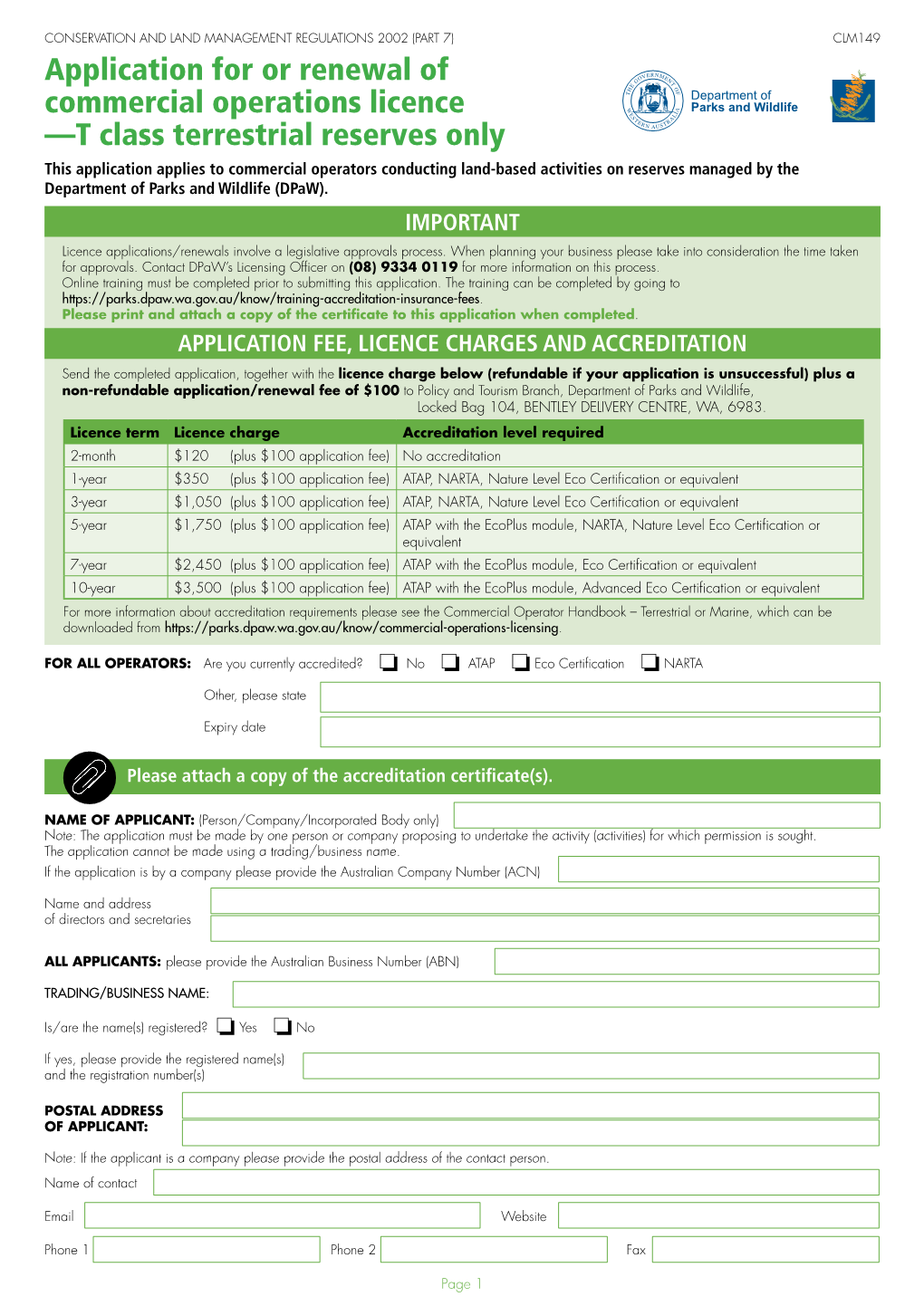 Application for Or Renewal of Commercial