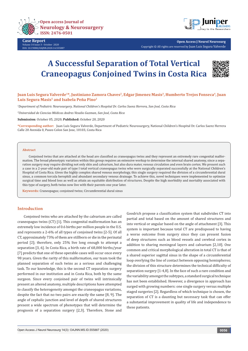 A Successful Separation of Total Vertical Craneopagus Conjoined Twins in Costa Rica