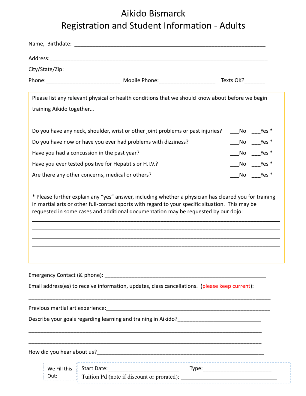 New ADULT Student Registration Packet