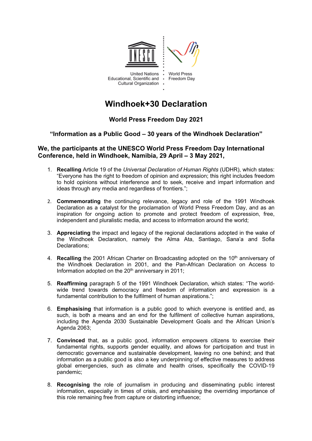 Windhoek+30 Declaration