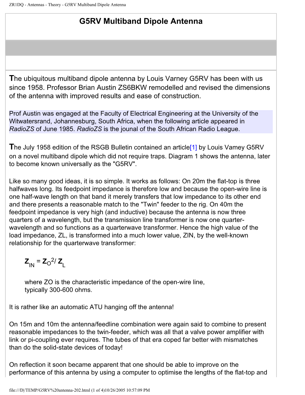 Theory - G5RV Multiband Dipole Antenna