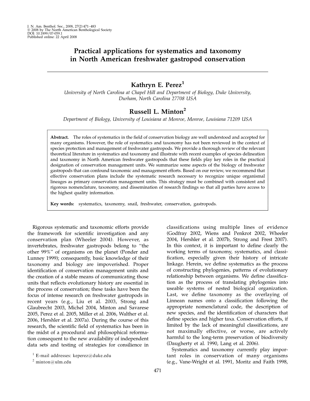 Practical Applications for Systematics and Taxonomy in North American Freshwater Gastropod Conservation