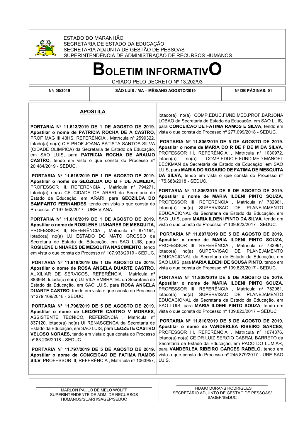 Boletim Informativo Agosto 2019