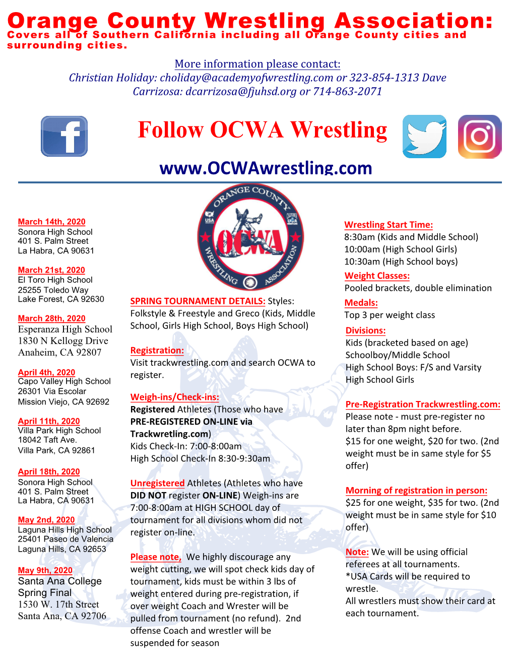 Follow OCWA Wrestling