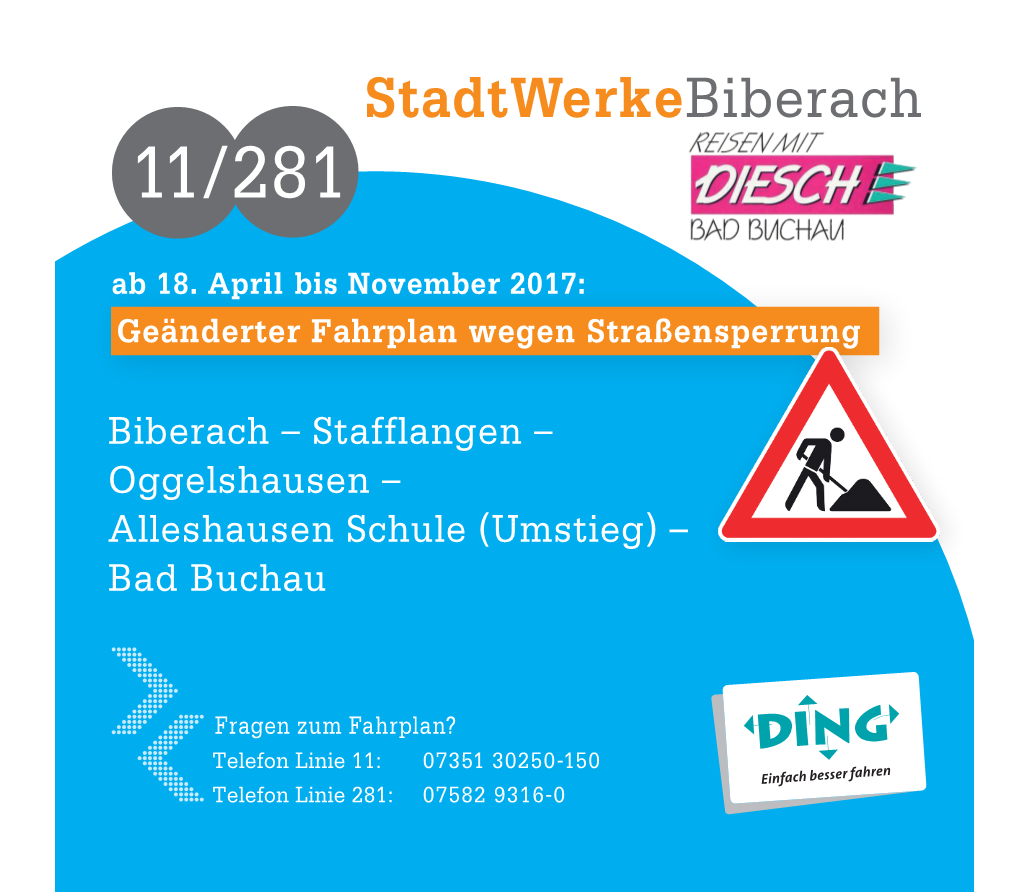 Biberach – Stafflangen – Oggelshausen – Alleshausen Schule (Umstieg) – Bad Buchau