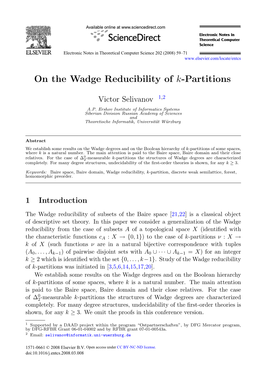 On the Wadge Reducibility of K-Partitions