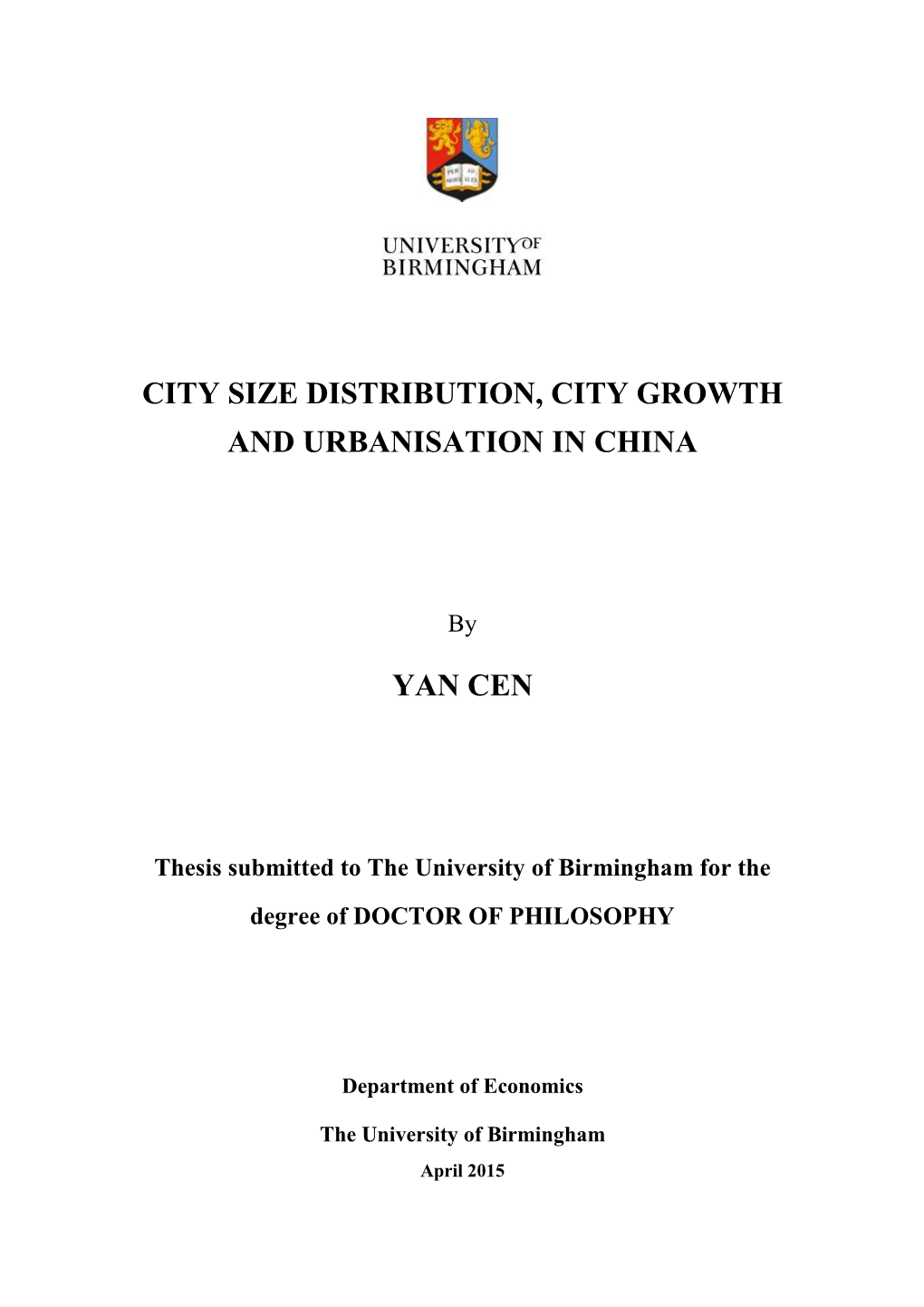 City Size Distribution, City Growth and Urbanisation in China