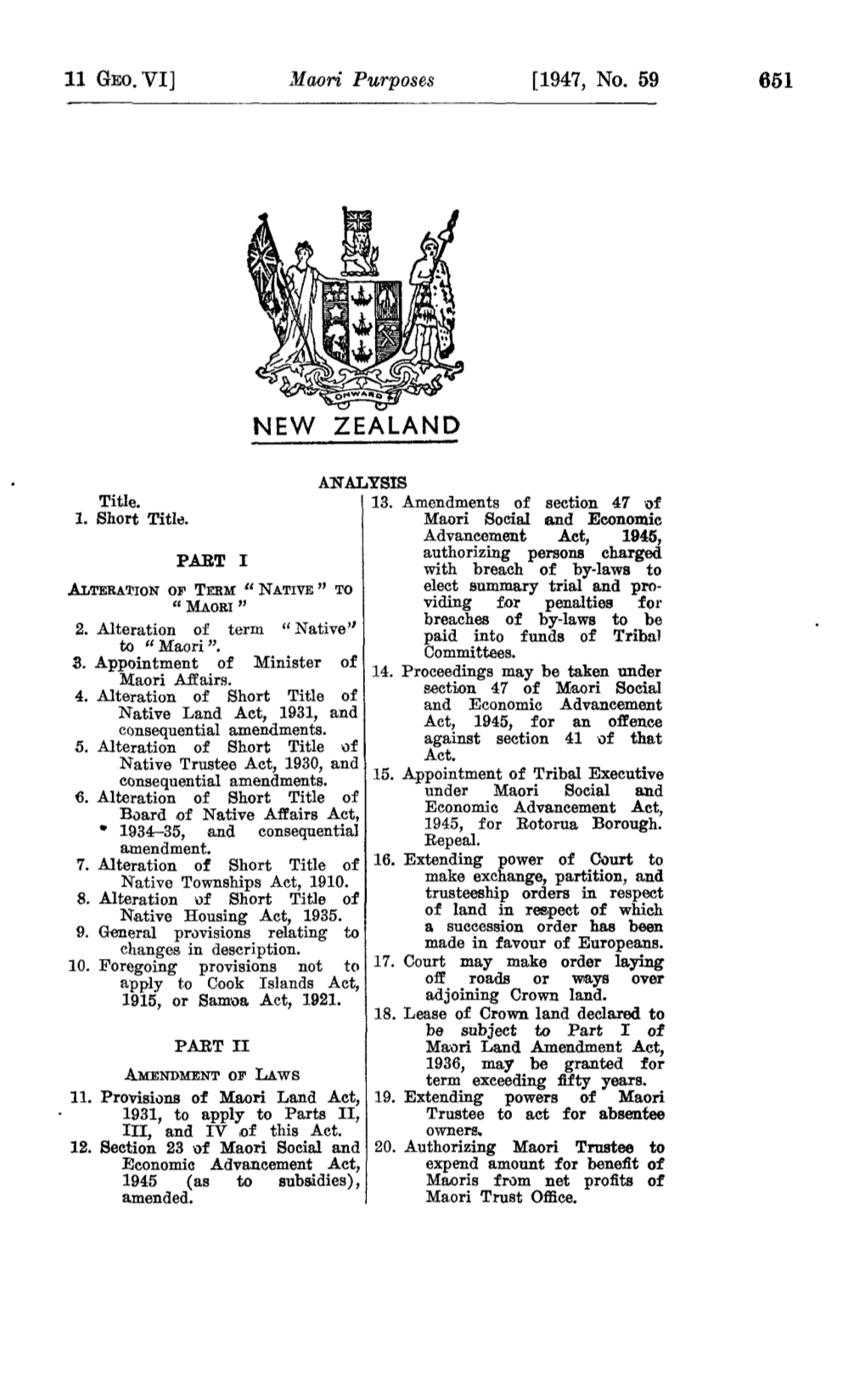 11 GEO VI 1947 No 59 Maori Purposes