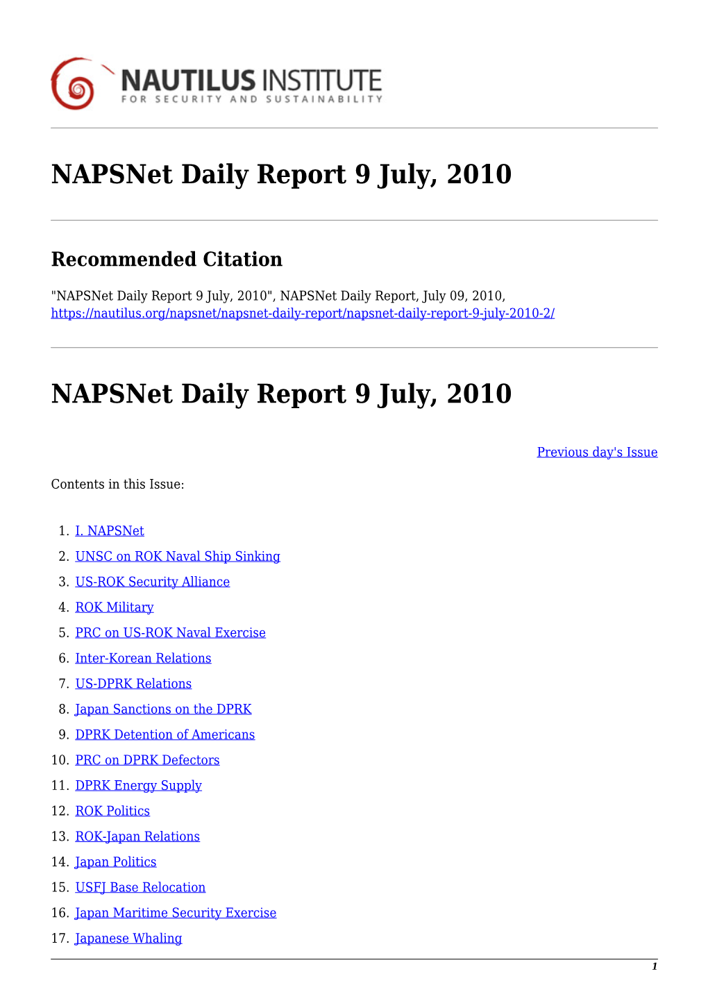 Napsnet Daily Report 9 July, 2010