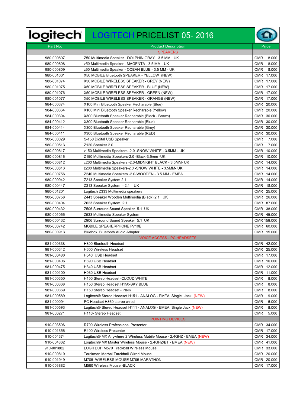 Logitech Pricelist 05- 2016