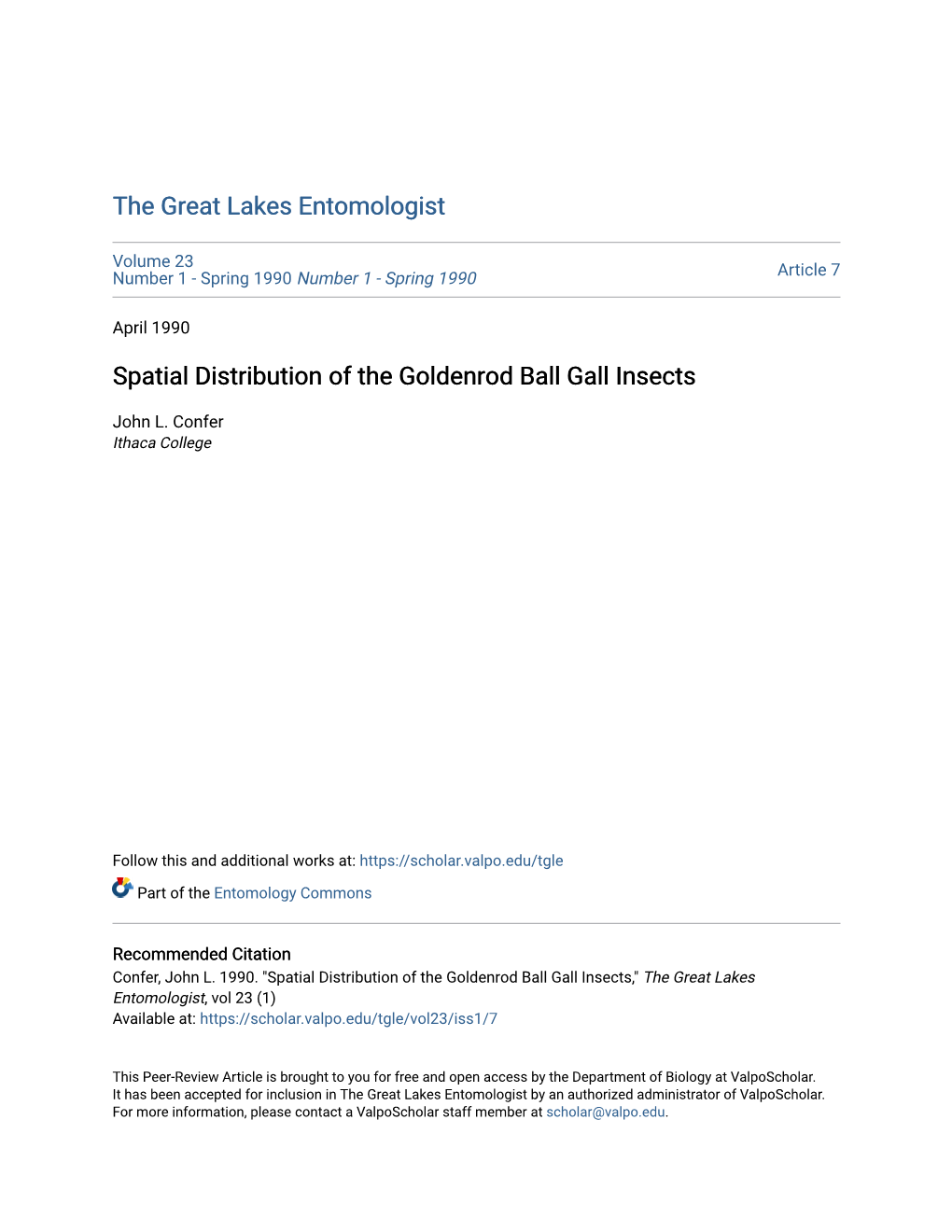 Spatial Distribution of the Goldenrod Ball Gall Insects