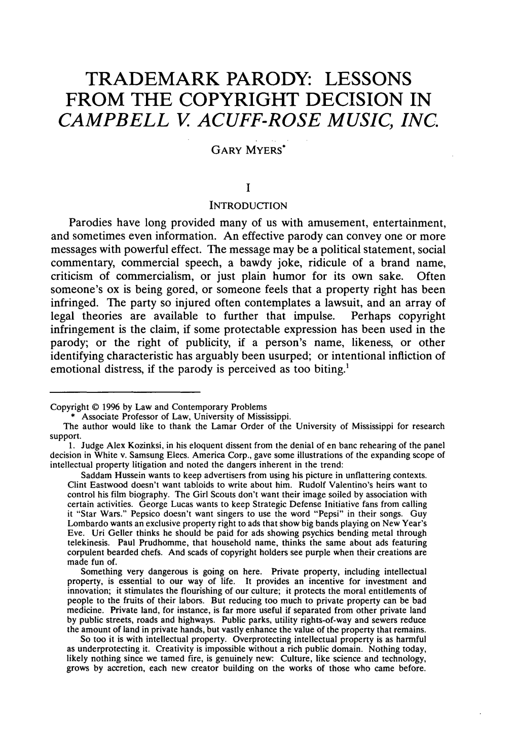 Trademark Parody: Lessons from the Copyright Decision in Campbell V Acuff-Rose Music, Inc