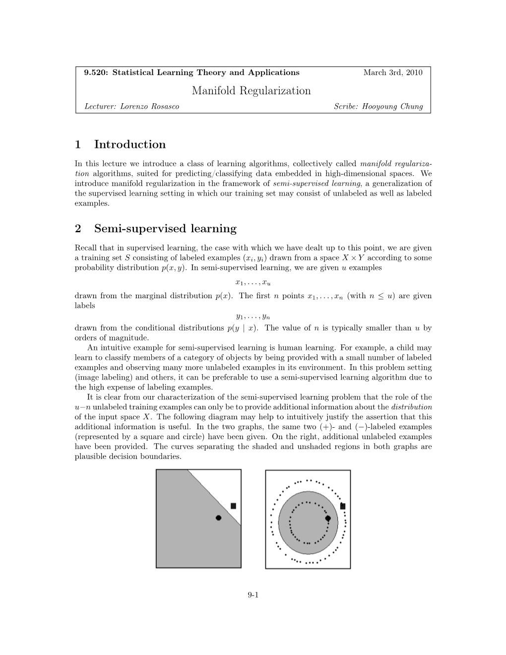 Manifold Regularization 1 Introduction 2 Semi-Supervised Learning