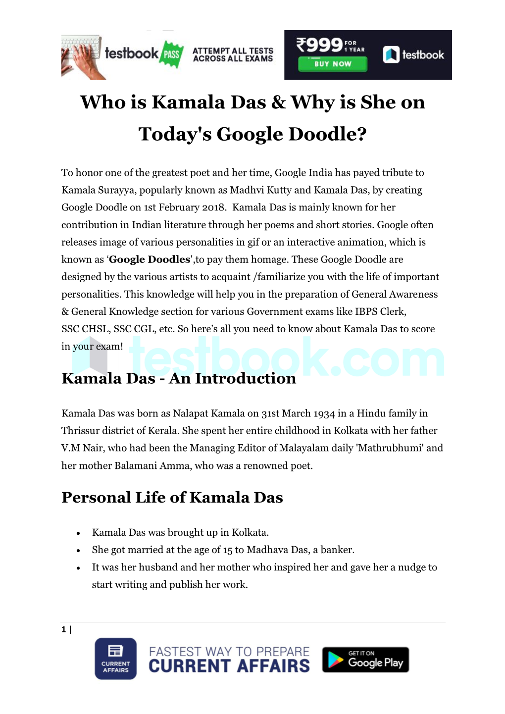 Who Is Kamala Das & Why Is She on Today's Google Doodle?