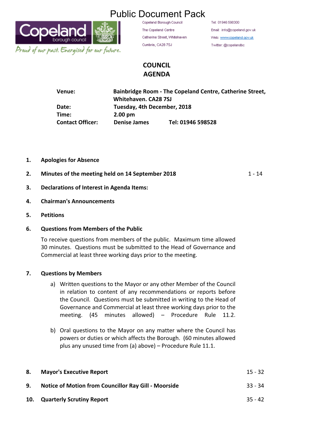 (Public Pack)Agenda Document for Council, 04/12/2018 14:00